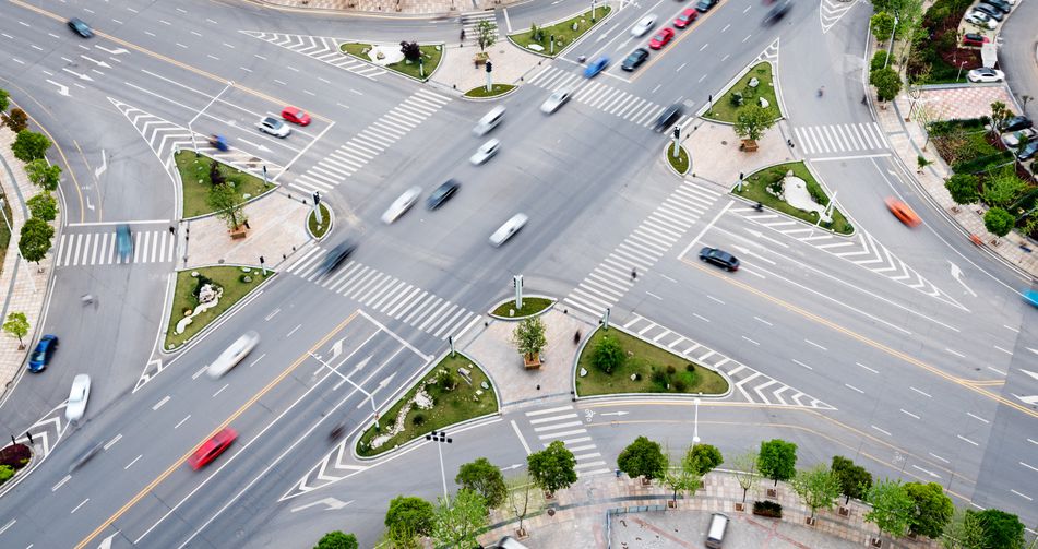 aerial view of a major intersection